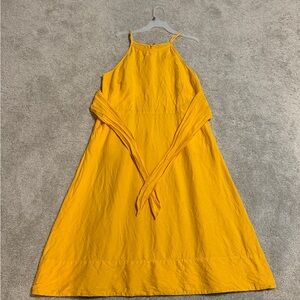 LOFT Mustard Tie Front Linen Dress